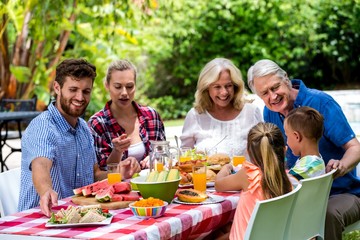 Family having lunch together at lawn