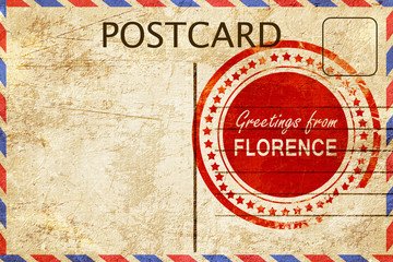 florence stamp on a vintage, old postcard © Argus