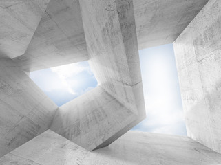 Fototapety  3d betonowe wnętrze z oknami i niebem