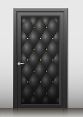 Black  door in the art deco style with a quilted leather trim in the interior