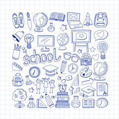 Back to School doodle set. Linear icons