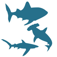 Shark silhouettes vector isolated on white background