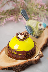 Mini mousse cake with green glaze