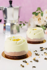 French mousse entremet with chocolate velour