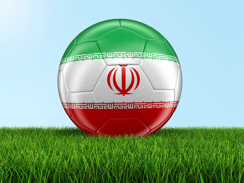 Soccer football with Iranian flag. Image with clipping path