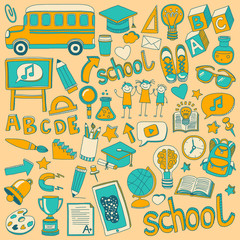 Back to School doodle set. Linear icons