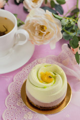 Elegance french mousse cake with velvet effect