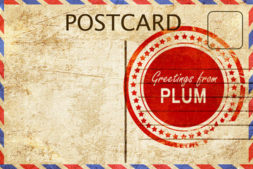 Naklejka premium plum stamp on a vintage, old postcard