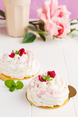 Mini pavlova with raspberries