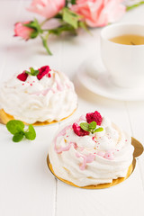 Mini pavlova with raspberries