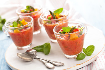 Gazpacho soup in cups.