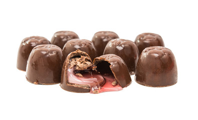 chocolate candy with cherry isolated