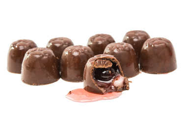 chocolate candy with cherry isolated
