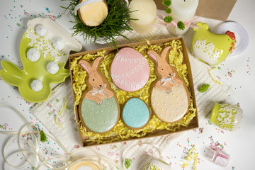 family holiday present box , easter honey-cakes, celebration spring design