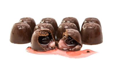 chocolate candy with cherry isolated