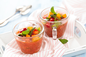  Gazpacho soup in cups.