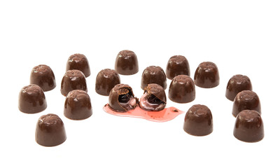 chocolate candy with cherry isolated