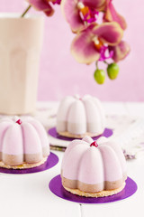 French mousse entremet with pink cocoa velour