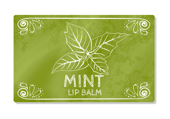 Colorful textured label, sticker for cosmetic products. The packaging design of the lipstick with the taste of refreshing mint. Vector - 107937237