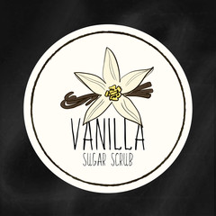 A set of labels with the staff infrastructure for health and beauty. Vanilla sugar scrub for body, hands and face. Vector Tags