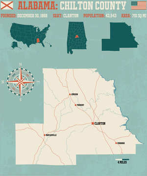 Large and detailed map and infos about Chilton County in Alabama.