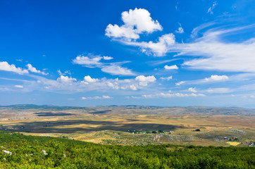 Panorama of Pešter plateau landscape in southwest Serbia