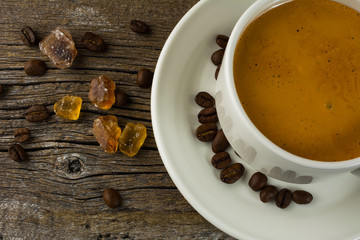 White cup of coffee, top view