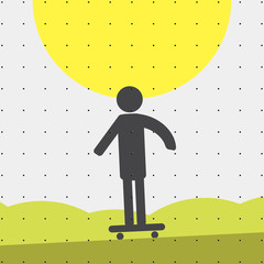 Colorful sports poster-style minimalism flat for commercial websites. Athlete on skate. Vector