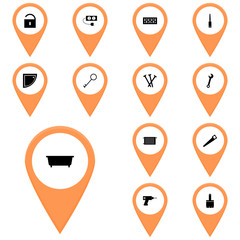 Icons set refit/ Icons orange, callout, map, / Vector icon bathroom,