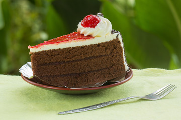 Chocolate cake with strawberry jam