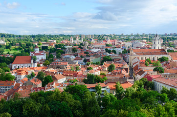 Fototapeta na wymiar View of Old Town from mountain of Gediminas, Vilnius, Lithuania