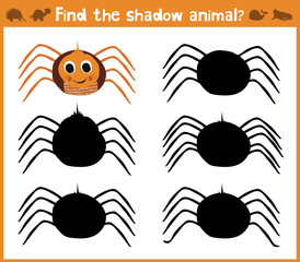 Cartoon vector illustration of education will find appropriate shadow silhouette animal spider. Matching game for children of preschool age. Vector  - 107939432