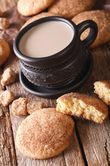 American cookies Snickerdoodle and milk close-up on the table. Vertical
