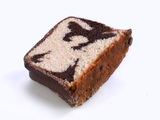 Portion of Sponge cake of fruits on white background 