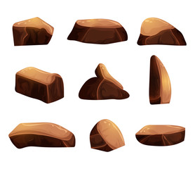 Cartoon beautiful brown stones with glitter on a white background to create any of the songs funny cartoon for filling your scenes or game interface