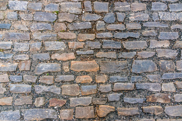 Cobblestone pavement on street in Prague