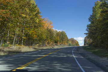 Fototapeta premium the view down a scenic country roadway in autumn landscape