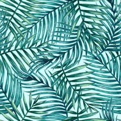 Afwasbaar Fotobehang Tropische print Aquarel tropische palmbladeren naadloze patroon. Vector illustratie.