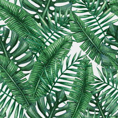 Akwarela tropikalnej palmy pozostawia wzór. Ilustracji wektorowych. - 107940624