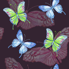 Butterfly. Watercolor seamless pattern.