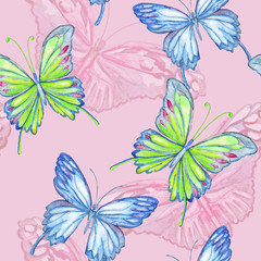 Butterfly. Watercolor seamless pattern.