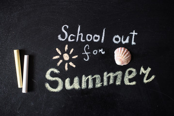 Fototapeta premium The words School's Out written on a chalkboard