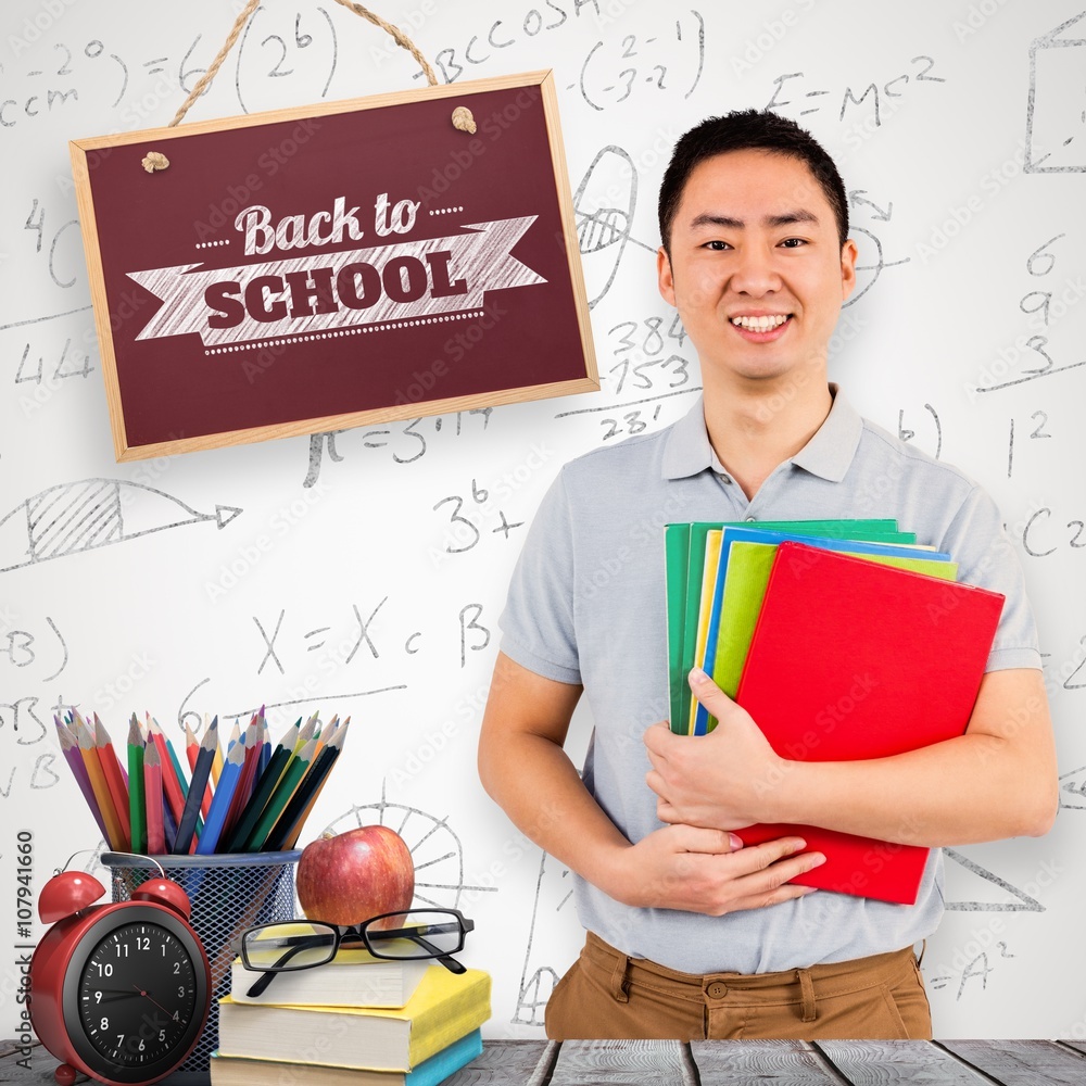 Poster composite image of smiling man holding files