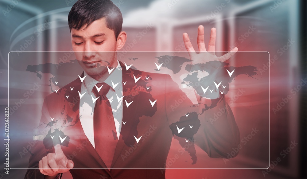 Poster composite image of unsmiling businessman holding and pointing