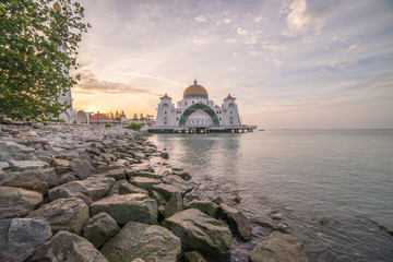 Malacca Straits Mosque (Masjid Selat) during sunrise