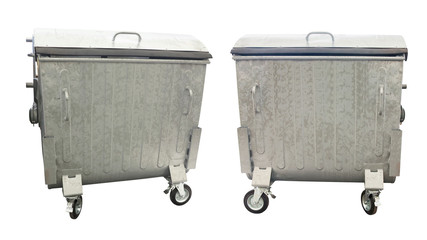 New metallic garbage containers isolated over white