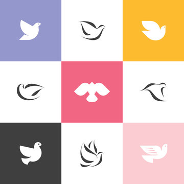 Dove. Set of elegant vector icons and logos