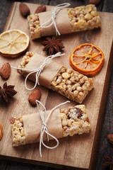 Granola bars with nuts and dried fruit