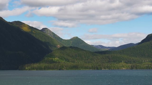 Alaskan Coastline Panoramic Motion Tongass national forest. 4k