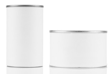 tin can with blank white label on white background